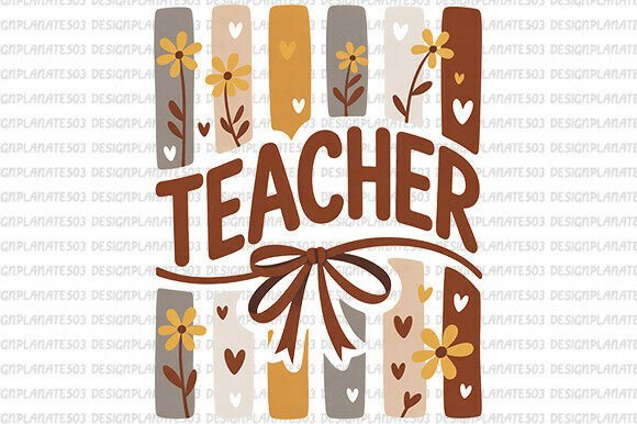 Floral Teacher Png for T-Shirt Designs