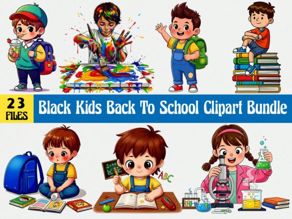 Kids Back to School Clipart Set: Graphics & T-Shirt Designs