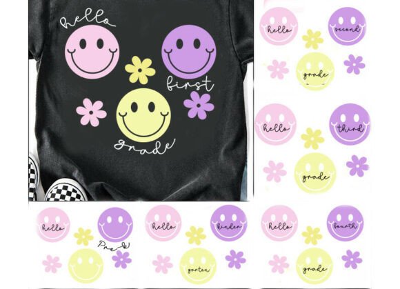 Preppy Back to School PNG Bundle, Smiley Graphics